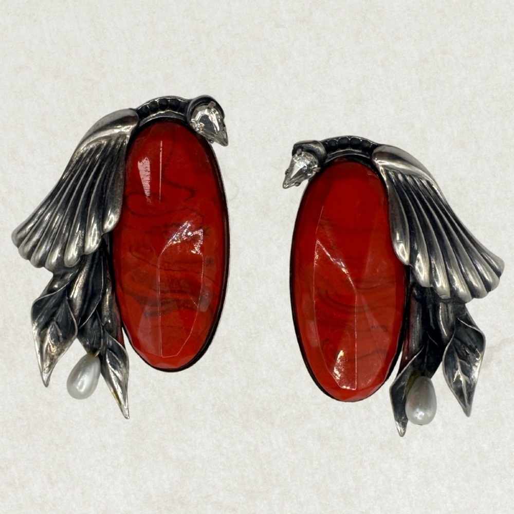Rare Vintage Art Deco, Luigi Briglia clip on silver tone  earrings.